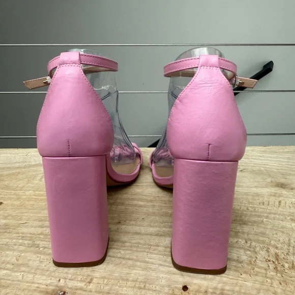 Steve Madden Tiaa Block Heeled Sandal Ankle Strap Pink Patent Leather 9.5 NWOT - Picture 7 of 9
